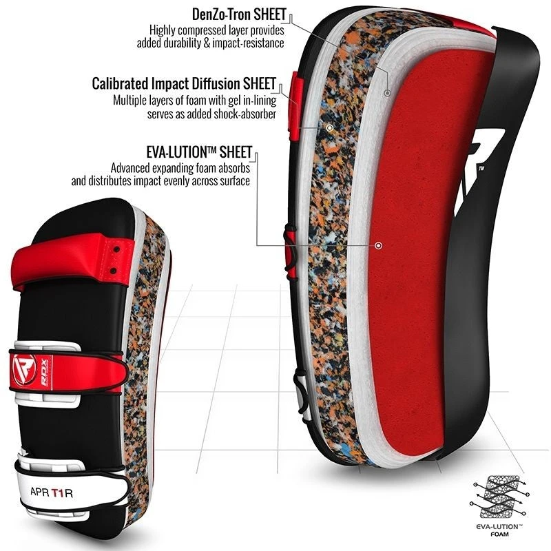 Shop-halona RDX T1 Curved Thai Kick Pad Schlagpolster Kampfsport Unterarm Rot Outdoor - Fitness 7 Shop-halona RDX T1 Curved Thai Kick Pad Schlagpolster Kampfsport Unterarm Rot Outdoor - Fitness